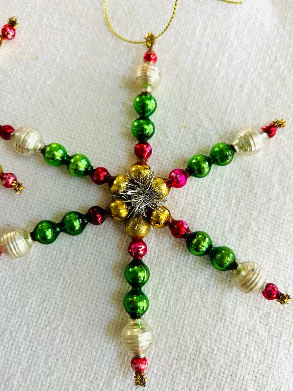 Vintage repurposed mercury, glass bead flowers holiday Christmas ornaments